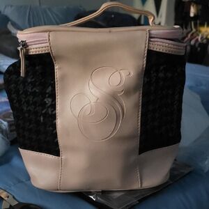 Women's Pink & Black Embossed S Cosmetic Bag